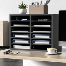 VEVOR Wood Literature Organizer Adjustable File Sorter 12 Compartments Gray - £43.44 GBP