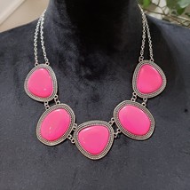 Viva La Vivid Fuchsia Pink Faceted Oval Statement Bib Necklace Jewelry - £20.63 GBP