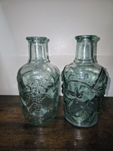 Vintage Canadian Pressed Glass Decanter Fruit Design Aqua Blue 7.5” Set ... - £35.29 GBP