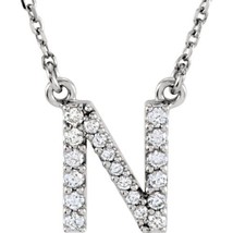 Precious Stars 14K White Gold 1/6CTW White Diamond Initial N Pendant Necklace - £429.48 GBP