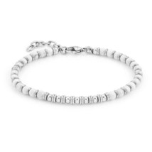 Men&#39;s Natural Stone Bracelet White Turquoise with Stainless Steel Adjustable Siz - £16.53 GBP