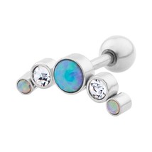 Stainless Steel Tragus with Crystals and Blue Synthetic Opal - £10.30 GBP