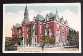 Girls High School Street View Flag Brooklyn New York NY Postcard c1920s - £3.98 GBP