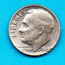1974 Roosevelt Dime - Circulated - About XF - $0.10