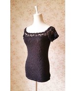 Black Off-Shoulder Lace Tops Women Custom Cap Sleeve Lace Shirt Outfit - $54.57 CAD