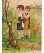 Boys With Basket Watching a Brown Rabbit Antique UDB Easter Postcard - $12.00