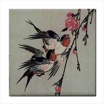 Birds Peach Blossoms Hiroshige Japanese Art Backsplash Border Ceramic Tile - £12.16 GBP