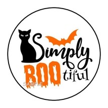 30 Halloween Envelope Seals Labels Stickers 1.5&quot; Round Black Cat Bootiful - £6.00 GBP