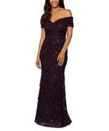 XSCAPE Off-The-Shoulder Lace Gown Mulberry Size 14 $289 - $217.07 CAD