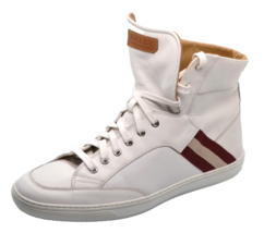 Bally Oldani Men&#39;s White Leather High-Top Sneakers Logo Stripe Shoes Siz... - £223.15 GBP
