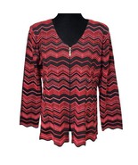 Vintage Exclusively Misook Black Red Chevron Full Zip Cardigan Jacket Me... - $45.99