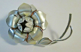 Vintage Brooch Pin Silver Tone 3D Spring FLOWER Copper Tone Accents Dimensional - £9.25 GBP