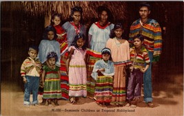 Vtg Postcard, Seminole Children at Tropical Hobbyland, Miami Florida - £5.03 GBP
