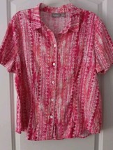 Chico&#39;s 3 (XL) Pink, White Cotton Knit Button Front Top  - £12.57 GBP