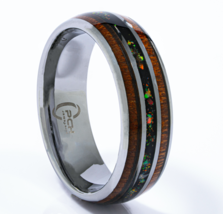 Opal Ring Tungsten Carbide Koa Wood Inlay Wedding Band 8mm - £37.30 GBP