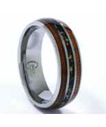 Opal Ring Tungsten Carbide Koa Wood Inlay Wedding Band 8mm - £46.12 GBP
