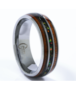 Opal Ring Tungsten Carbide Koa Wood Inlay Wedding Band 8mm - $59.00