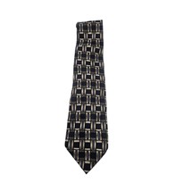 Fenzia Vintage Men&#39;s Silk Tie Made in Italy Geometric 60&quot;  Black Gold Blue - $13.99