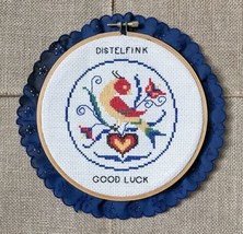 Pennsylvania Dutch Folk Art Distelfink Hex Sign Good Luck Completed Cross Stitch - £10.86 GBP