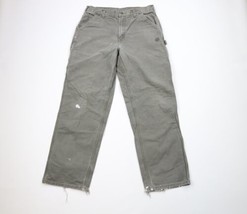 Vintage Y2K Carhartt Mens 34x32 Faded Wide Leg Dungaree Canvas Pants Moss Green - £55.18 GBP