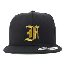 Trendy Apparel Shop Old English Gold F Embroidered Snapback Flatbill Baseball Ca - £18.68 GBP