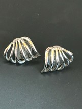 Estate Monet Signed Silvertone Swoosh Fan Shaped Post Earrings for Pierced Ears  - £11.00 GBP