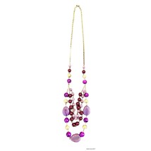 Multi Strand Purple Beaded Gold Tone Statement Necklace 33&quot; VTG - £13.44 GBP