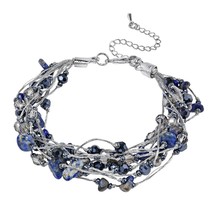 Elegant Layers of Blue Lapis Stone w/ Crystal Accents on Silk Thread Bracelet - £17.65 GBP