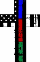 Christian Cross Decal - Tattered Flag Red Blue Green Firefighter Police ... - $4.94+