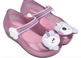 Mini Melissa Girls Unicorn Metallic Pink Glitter Flat Shoes Size 5 Nib - £28.32 GBP