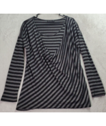 Seven7 Blouse Top Womens Size Medium Silver Black Striped Long Sleeve Ro... - $20.74 CAD