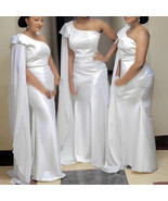 One Shoulder Bridesmaid Dresses Mermaid,Long White Trumpet Wedding Party... - $135.99