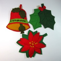 3 Vintage Hallmark Felt Christmas Potholders -Bell - Holly - Pointsetta ... - $9.99
