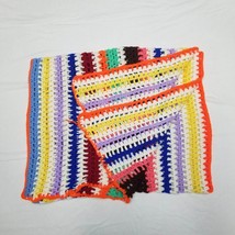 Long Striped Crocheted Afghan Loose Knit Yellow Purple Blue Brown Throw Afghan - £13.33 GBP