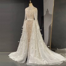 Beautiful  Luxury Dubai White Nude Overskirt Feathers Evening Dresses for Women  - £687.85 GBP