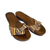 Dr Scholls Womens Size 11 Striped  Slip on Slide Shoes Buckle Faux Wood ... - £17.83 GBP