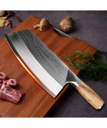 Kitchen Chef Cleaver Knife Razor Sharp Stainless Steel Butcher Blade wit... - £19.37 GBP