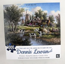 Dennis Lewan Art Puzzle Pasturelands of Holland Dutch Windmill Cows 1000... - $12.73