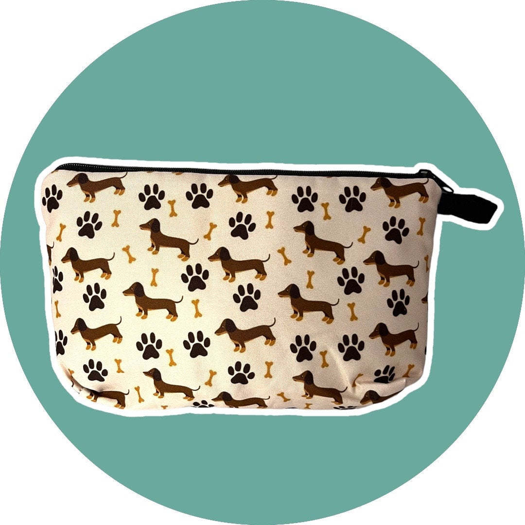 Cute Cartoon Dachshund Doxie Sausage Dog Print Toiletry Cosmetic Pouch Bag with