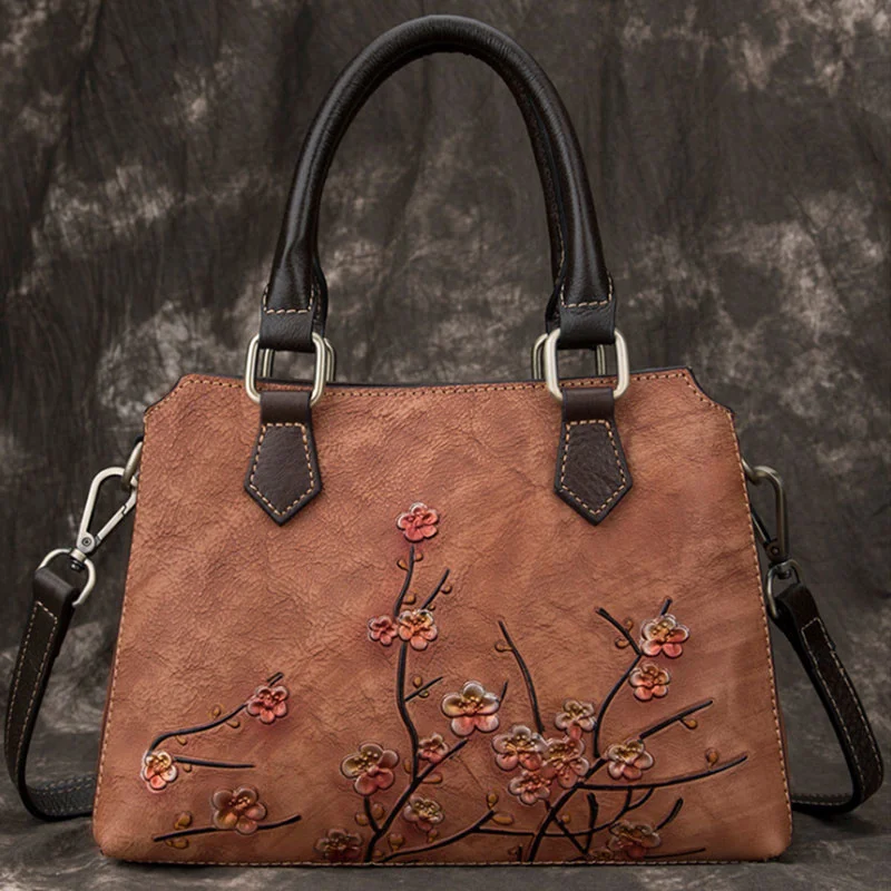 Genuine Leather Retro Women Messenger Shoulder Bags For Ladies Handmade Embossed - £98.47 GBP