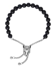 Ever True Black Agate, Austrian Crystal Bolo Bracelet with Panther Slide in SS - £15.94 GBP