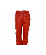 New Men Red Pants Genuine Lace Up Biker Stylish Designer Leather Lambski... - $2,211.94 MXN+