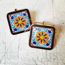 Unique Calendula Tile Cufflinks Handmade Traditional Groom Gift Boxed Men Cuffs - £11.43 GBP