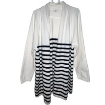 J Jill Open Cardigan Sweater Women Size 3X Cream Navy Blue Stripe Long N... - $25.73