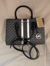 Michael Kors Sheila Signature Logo Metallic Satchel Purse Strap Black Si... - $108.86