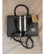 Michael Kors Sheila Signature Logo Metallic Satchel Purse Strap Black Si... - $108.86