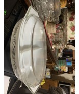 Vintage Pyrex 1960&#39;s Promo Black Scroll Oval Divided Dish 1 1/2 QT w/ Li... - $40.62 CAD