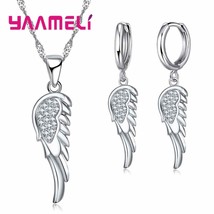 Angle Wing 925 Silver Pendants Necklace Dangle Earrings Set For Wedding Women CZ - £17.58 GBP