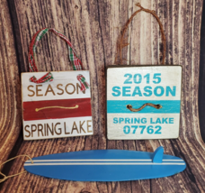 Spring Lake New Jersey Wood Ornament Lot of 3 Beach Badge Season Surf Board - £15.83 GBP