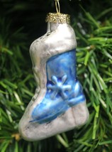 Hand Blown &amp; Painted Mercury Style Glass Mini Blue Stocking Christmas Ornament - £4.62 GBP